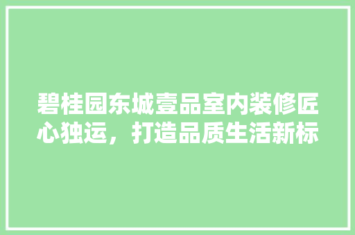 碧桂园东城壹品室内装修匠心独运，打造品质生活新标杆