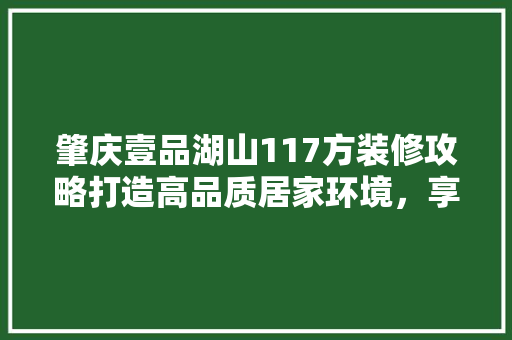 肇庆壹品湖山117方装修攻略打造高品质居家环境，享受美好生活