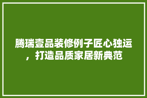 腾瑞壹品装修例子匠心独运，打造品质家居新典范