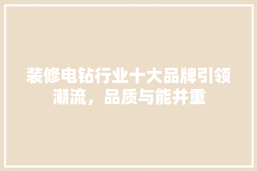 装修电钻行业十大品牌引领潮流，品质与能并重