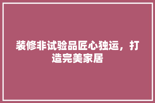 装修非试验品匠心独运，打造完美家居