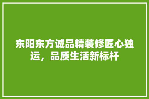 东阳东方诚品精装修匠心独运，品质生活新标杆