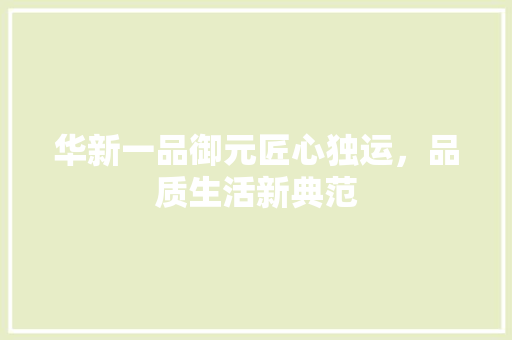 华新一品御元匠心独运，品质生活新典范
