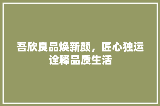 吾欣良品焕新颜，匠心独运诠释品质生活