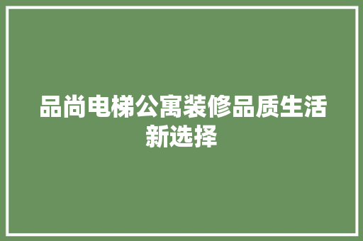 品尚电梯公寓装修品质生活新选择