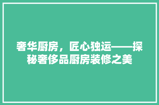 奢华厨房，匠心独运——探秘奢侈品厨房装修之美