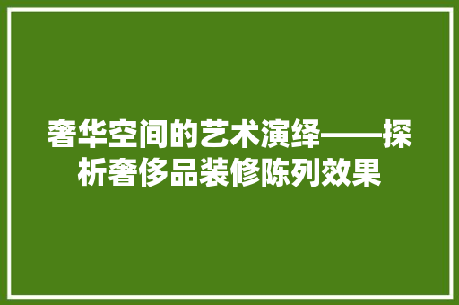 奢华空间的艺术演绎——探析奢侈品装修陈列效果