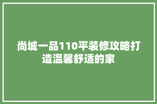 尚城一品110平装修攻略打造温馨舒适的家