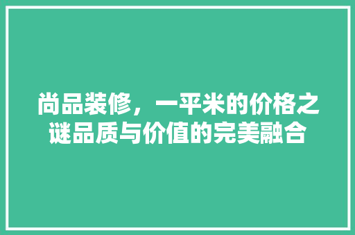 尚品装修，一平米的价格之谜品质与价值的完美融合
