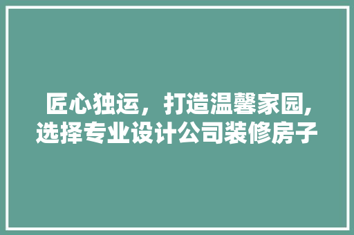 匠心独运，打造温馨家园,选择专业设计公司装修房子的必要