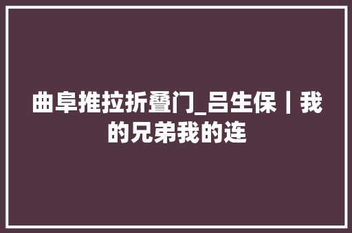 曲阜推拉折叠门_吕生保｜我的兄弟我的连