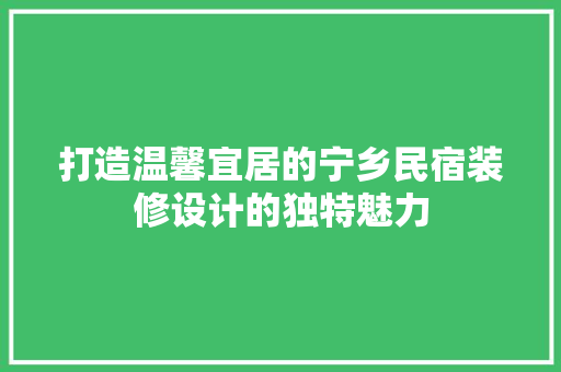 打造温馨宜居的宁乡民宿装修设计的独特魅力