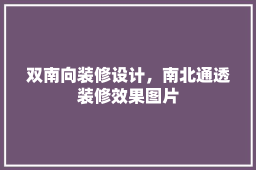 双南向装修设计，南北通透装修效果图片