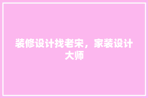 装修设计找老宋，家装设计大师