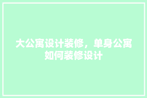 大公寓设计装修，单身公寓如何装修设计