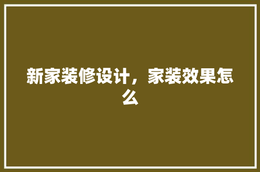 新家装修设计，家装效果怎么