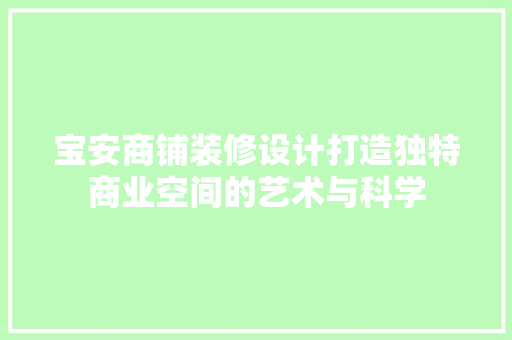 宝安商铺装修设计打造独特商业空间的艺术与科学