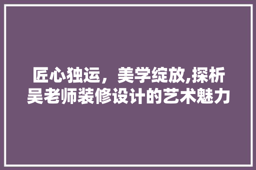 匠心独运，美学绽放,探析吴老师装修设计的艺术魅力