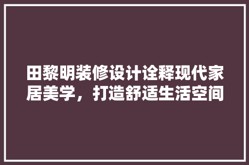 田黎明装修设计诠释现代家居美学，打造舒适生活空间