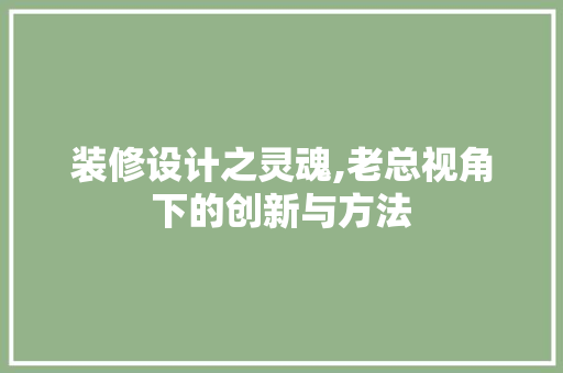 装修设计之灵魂,老总视角下的创新与方法
