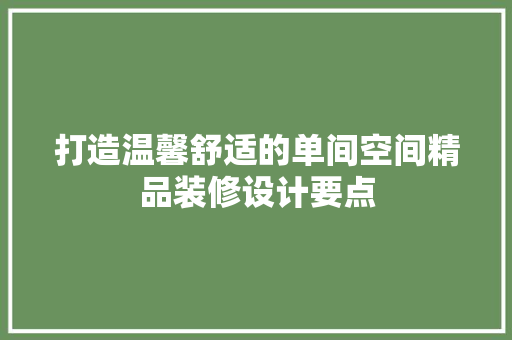 打造温馨舒适的单间空间精品装修设计要点