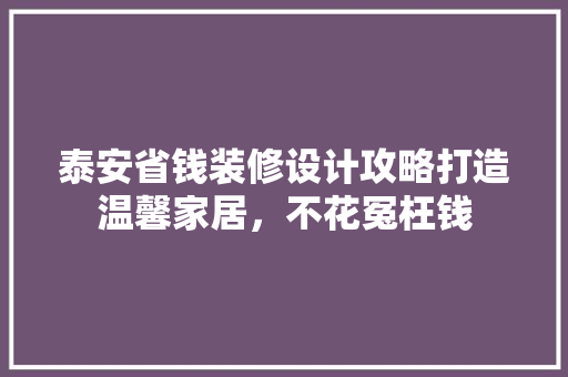 泰安省钱装修设计攻略打造温馨家居，不花冤枉钱