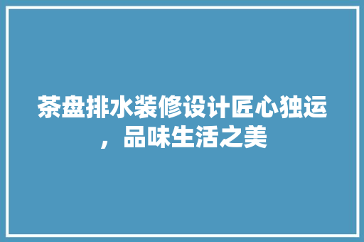 茶盘排水装修设计匠心独运，品味生活之美
