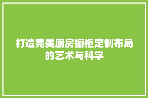 打造完美厨房橱柜定制布局的艺术与科学