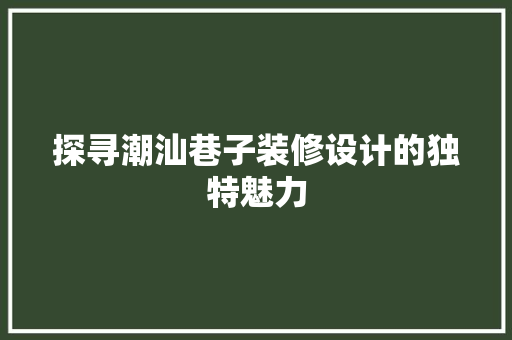 探寻潮汕巷子装修设计的独特魅力