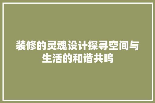 装修的灵魂设计探寻空间与生活的和谐共鸣