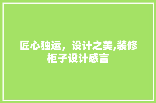 匠心独运，设计之美,装修柜子设计感言