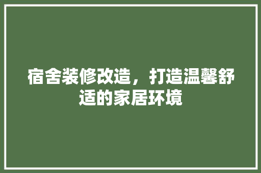 宿舍装修改造，打造温馨舒适的家居环境