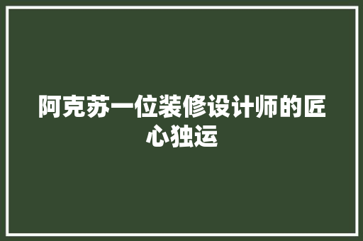 阿克苏一位装修设计师的匠心独运