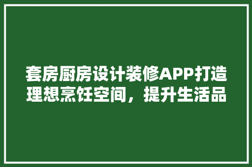 套房厨房设计装修APP打造理想烹饪空间，提升生活品质
