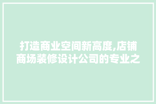打造商业空间新高度,店铺商场装修设计公司的专业之路
