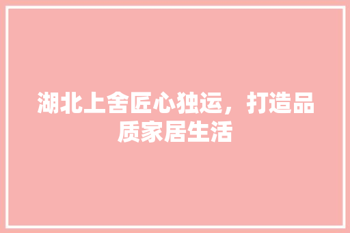 湖北上舍匠心独运，打造品质家居生活