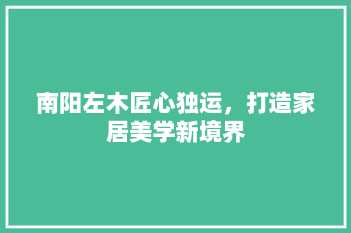 南阳左木匠心独运，打造家居美学新境界