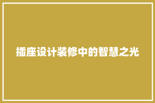 插座设计装修中的智慧之光
