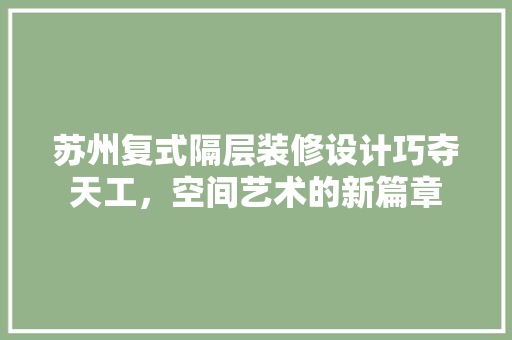 苏州复式隔层装修设计巧夺天工，空间艺术的新篇章