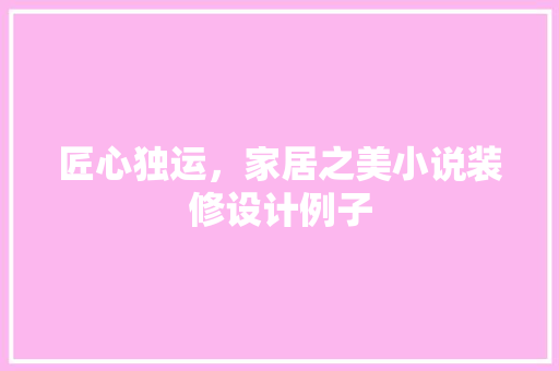 匠心独运，家居之美小说装修设计例子