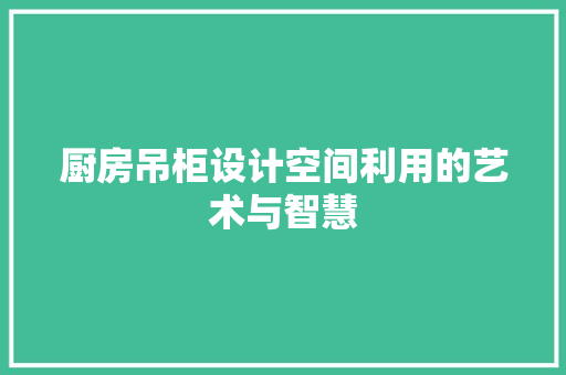 厨房吊柜设计空间利用的艺术与智慧