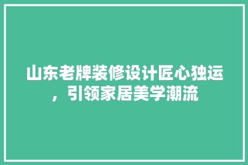 山东老牌装修设计匠心独运，引领家居美学潮流