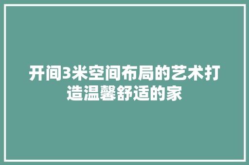 开间3米空间布局的艺术打造温馨舒适的家