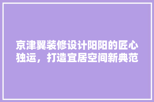 京津翼装修设计阳阳的匠心独运，打造宜居空间新典范