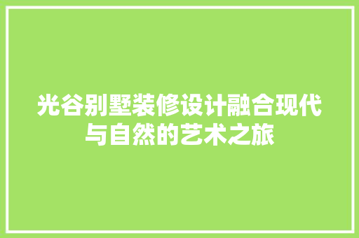 光谷别墅装修设计融合现代与自然的艺术之旅