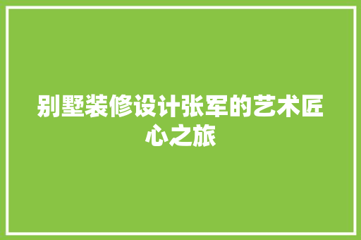 别墅装修设计张军的艺术匠心之旅