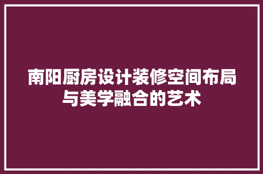南阳厨房设计装修空间布局与美学融合的艺术