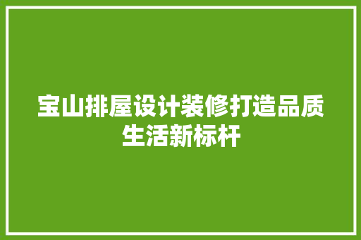 宝山排屋设计装修打造品质生活新标杆
