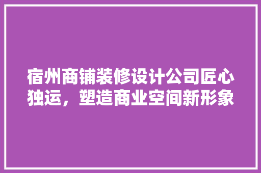 宿州商铺装修设计公司匠心独运，塑造商业空间新形象