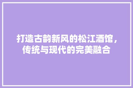打造古韵新风的松江酒馆，传统与现代的完美融合